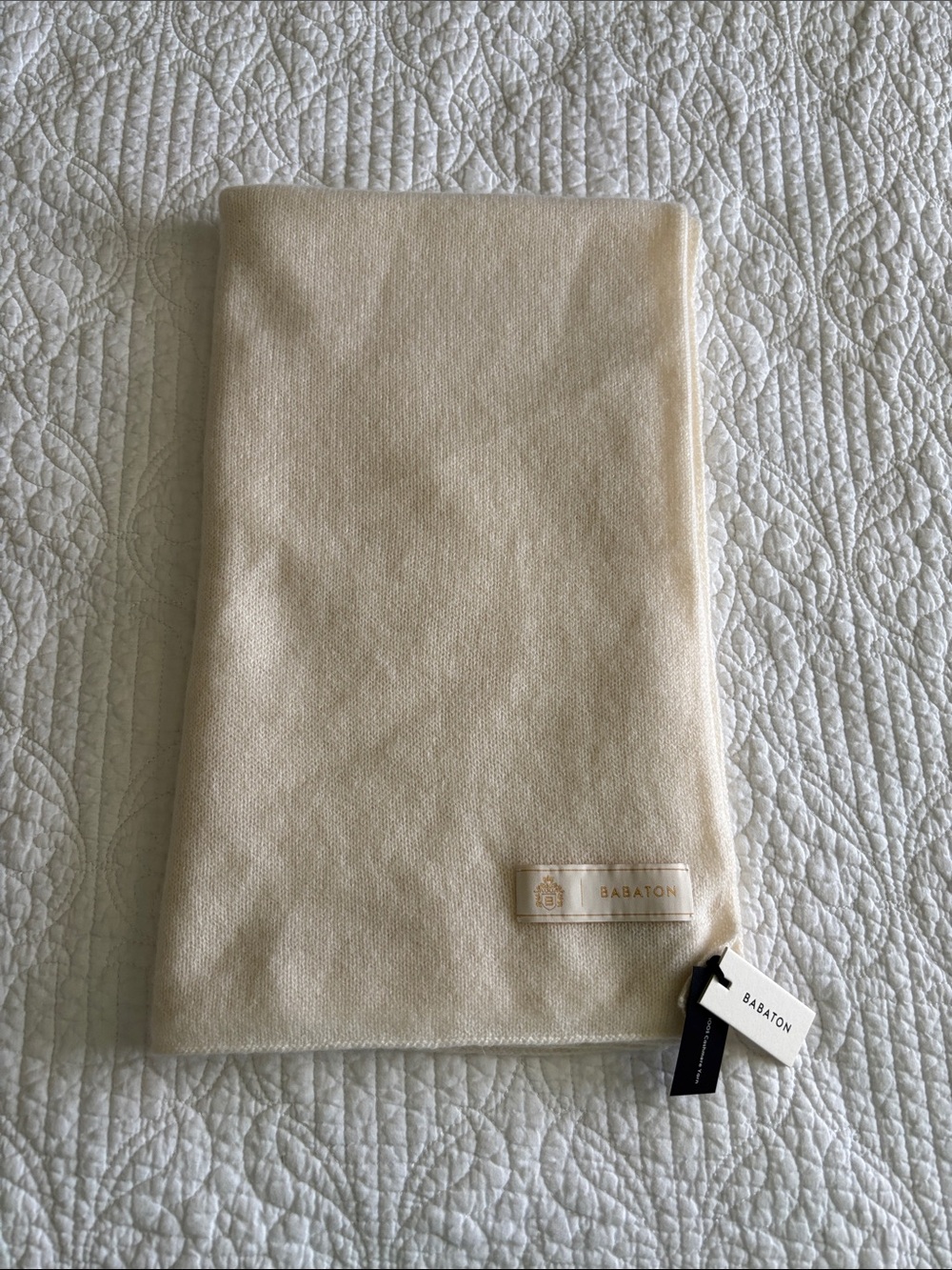 NWT Babaton Luxe Cashmere Scarf Wrap Birch Bouleau Cream Color Luxury Soft OS